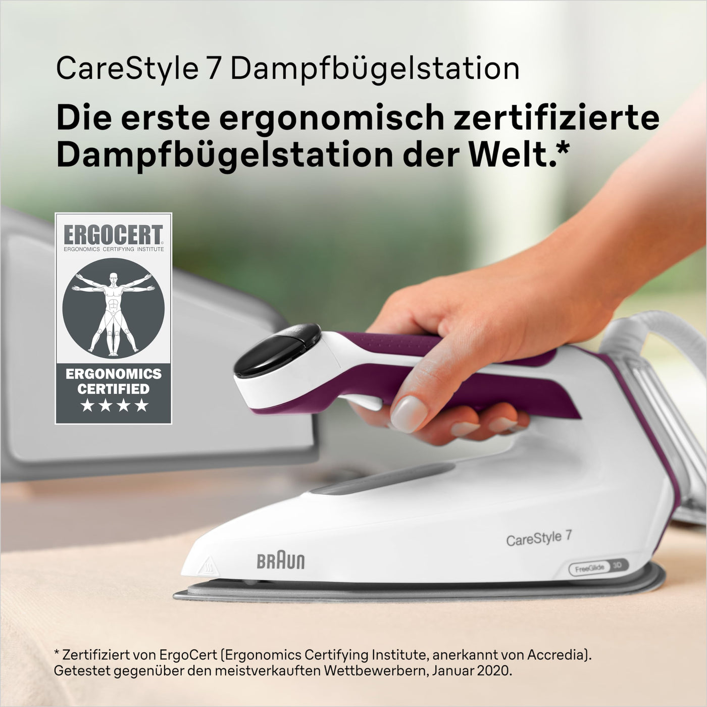 Braun CareStyle 7 IS 7266 VI Dampfbügelstation, FreeGlide 3D Bügelsohle, iCare-, iMode- & Vertikaldampf-Funktion, FastClean, Dampfstoß 550 g/min, Abnehmbarer 2 L Wassertank, 2700 W, Weiss-Violett