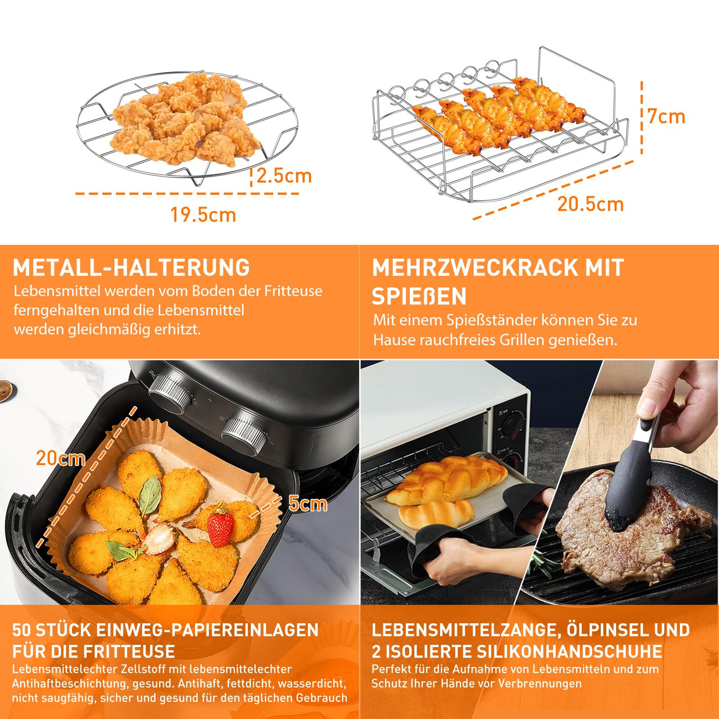 11-teiliges für Philips 5000 Serie Airfryer Zubehör XXL 7,2L 8,3L,BPA-frei Heißluftfritteuse Zubehör für COSORI Turboblaze XXL 5,5L 6L 6,4L,Russell Hobbs XXL 8L,Tefal XXL 6,5L,Cecotec 6L,Ninja 6,2L