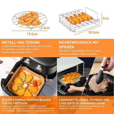 11-teiliges für Philips 5000 Serie Airfryer Zubehör XXL 7,2L 8,3L,BPA-frei Heißluftfritteuse Zubehör für COSORI Turboblaze XXL 5,5L 6L 6,4L,Russell Hobbs XXL 8L,Tefal XXL 6,5L,Cecotec 6L,Ninja 6,2L