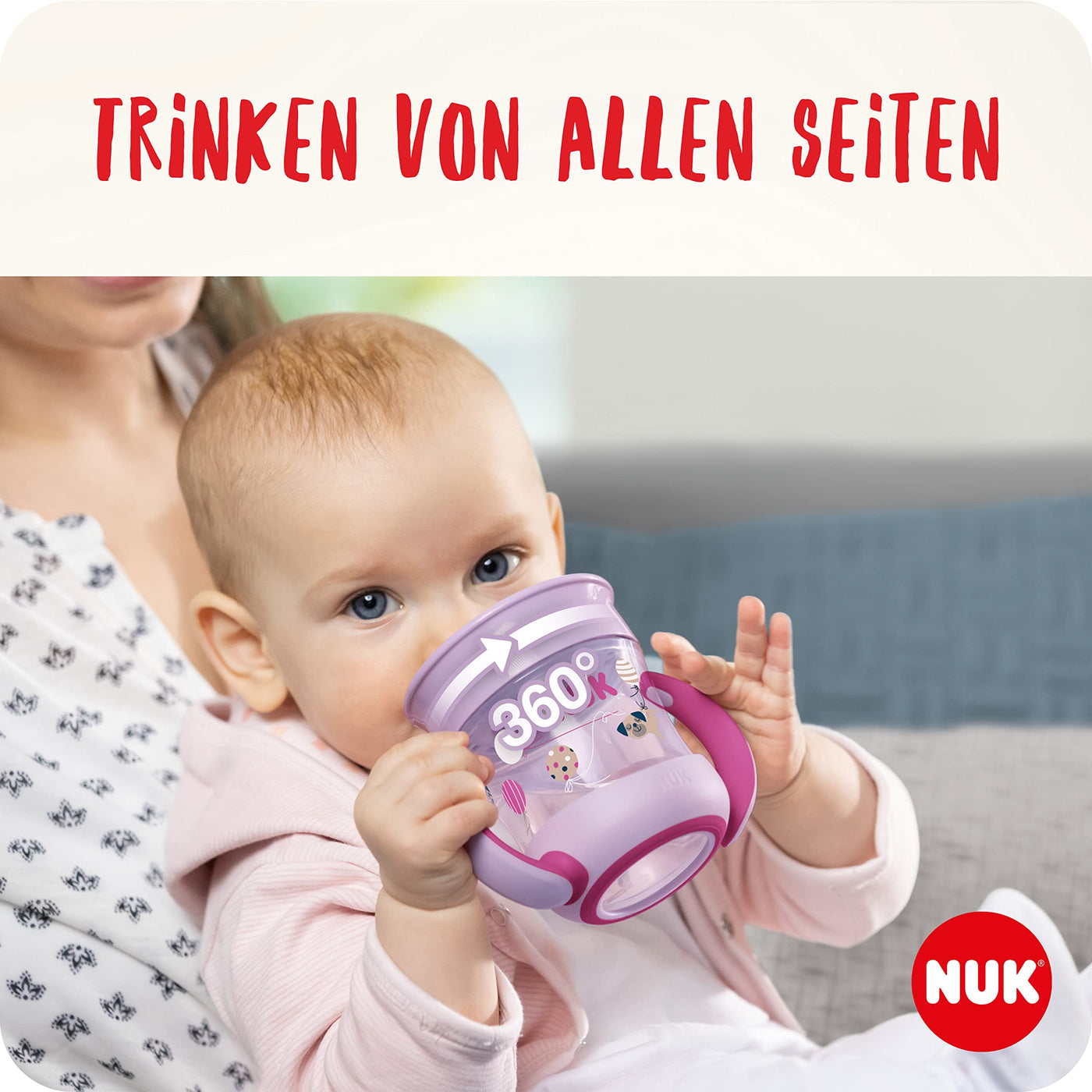 NUK Mini Magic Cup Trinklernbecher | auslaufsicherer 360°-Trinkrand | ab 6 Monaten | praktische Griffe | BPA-frei | 160 ml | blaue Maus