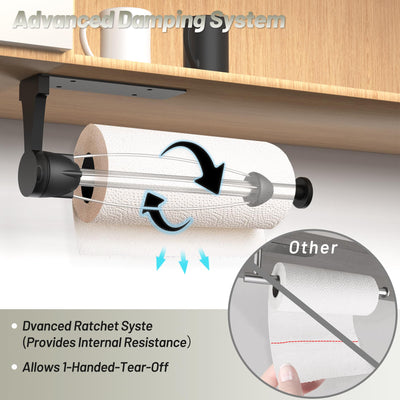 VEHHE Küchenrollenhalter Edelstahl, Silber Einhand Bedienbarer Küchenrollenhalter Ohne Bohren mit Dämpfungseffekt, Selbstklebend oder Gebohrt für Küche, Bad