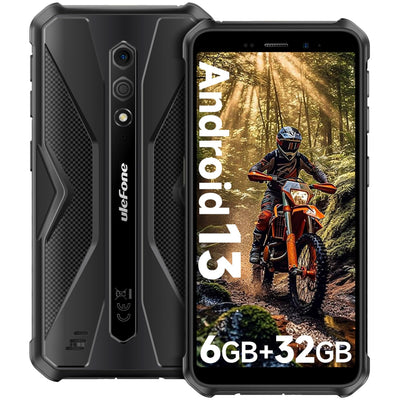 Ulefone Armor X12 Outdoor Handy, 6GB + 32GB/256GB SD Smartphone ohne vertrag Android 13 Go, 4860mAh 13MP+8MP 5,45'' HD+ 4G Dual SIM IP68 Wasserdicht Stoßfeste NFC GPS 2 Jahre Garantie -Schwarz