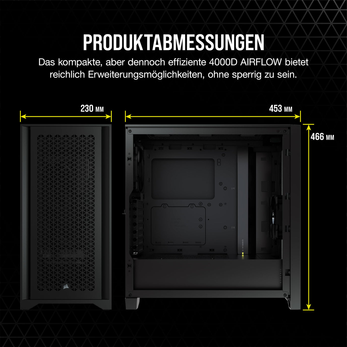 CORSAIR 4000D AIRFLOW Gehärtetes Glas Mid–Tower ATX–Gehäuse – Hohe Luftzirkulation – miditower management–System – Geräumiges Interieur – Zwei Mitgelieferte 120–mm–Lüfter – Schwarz