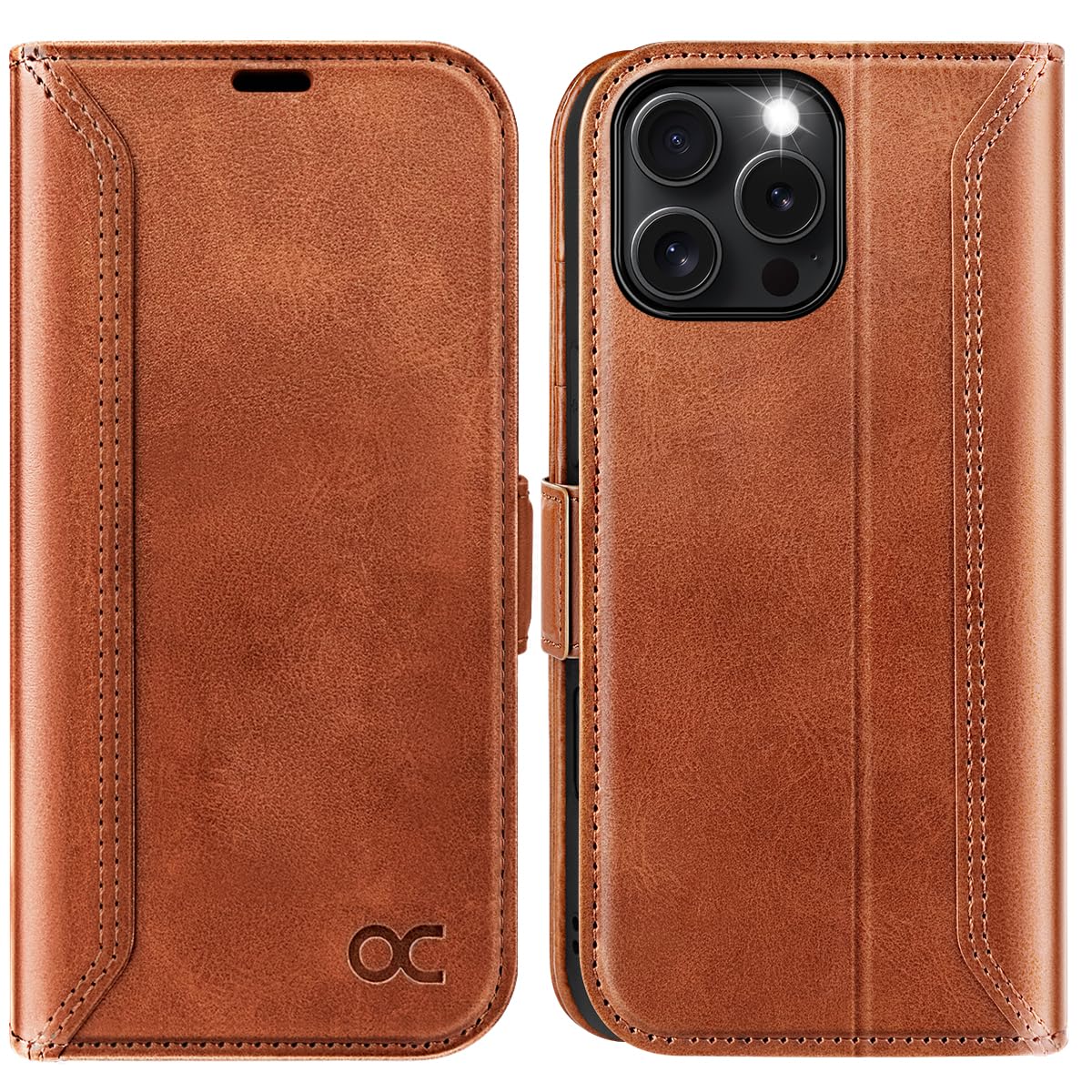 OCASE iPhone 16 Pro Hülle Handyhülle Premium PU Leder, Kartenfach Standfunktion, RFID Rehutzhülle Klapphülle Handytasche Lederhülle Kompatibel für iPhone 16 Pro 6,3 Zoll Retro Braun