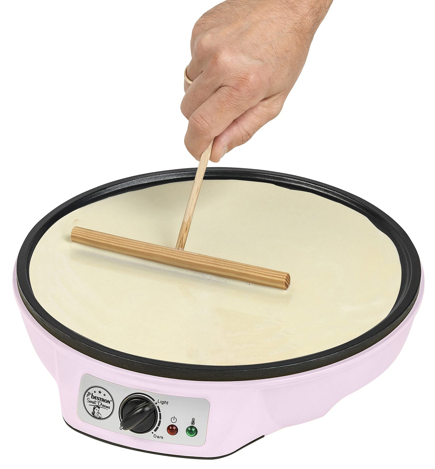 Bestron Crêpes Maker im Retro Design, für Crepes mit Ø 30 cm, inkl. Teigverteiler & Crêpes-Wender, mit Antihaftbeschichtung, 1000 Watt, Farbe: Pink