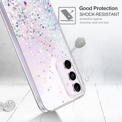 ivencase Glitzer Handyhülle Kompatibel mit Samsung Galaxy A55 5G Hülle, Klar Silikon Case+2 Stück Schutzfolie, Transparent Pailletten Kratzfest Hülle Weich TPU Stoßfeste Schutzhülle Samsung A55