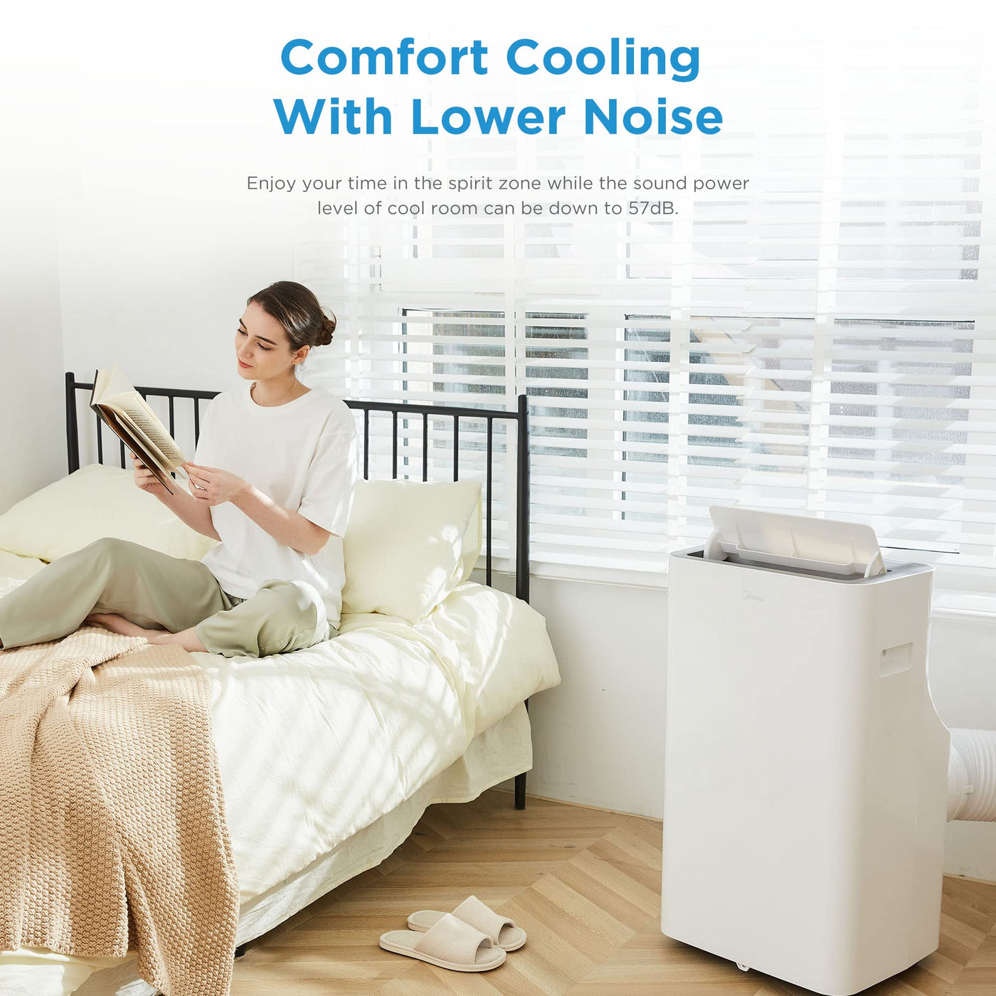 Midea Mobiles Klimagerät Silent Cool 26 Pro, 9000 BTU 2,6kW, Kühlen&Ventilieren&Entfeuchten, Raumgröße bis 88m³(33㎡), Mobile Klimaanlage mit Abluftschlauch, Weiß