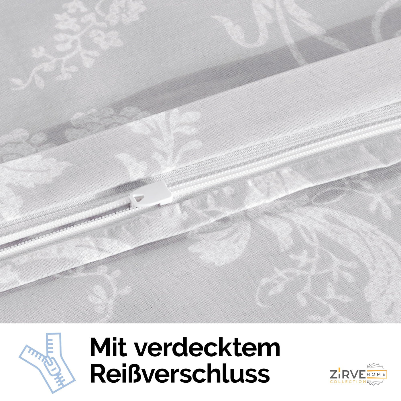 ZIVREHOME Bettwäsche Set dreiteilig, 240x220cm Bettbezug, Baumwollle, Grau, Alone V1