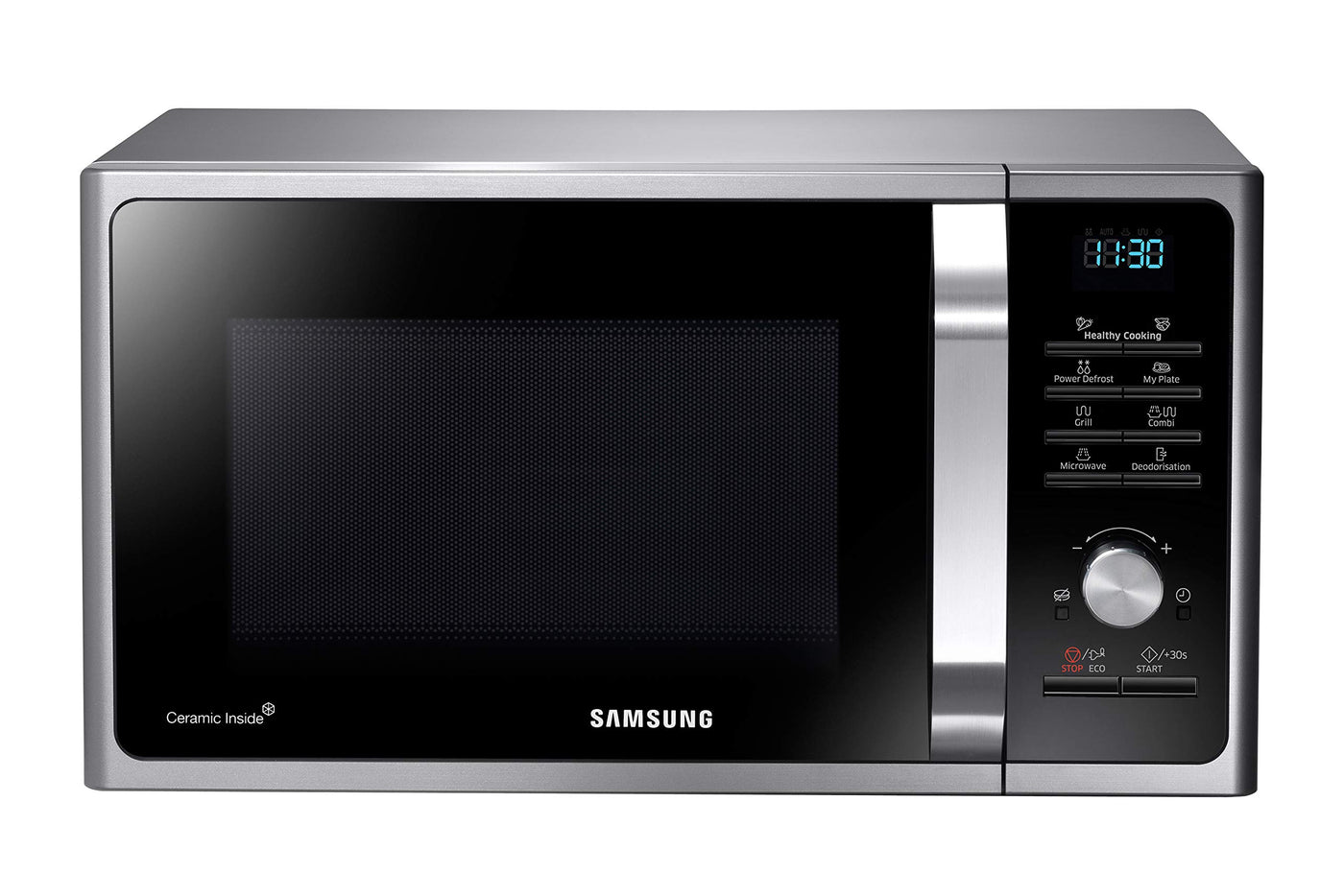 Samsung MG2BF303TCS/EG Mikrowelle mit Grill, 900 W, 28 ℓ Garraum (Extra groß), 51,7 cm Breite, Power Defrost, 26 Automatikprogramme, Silber