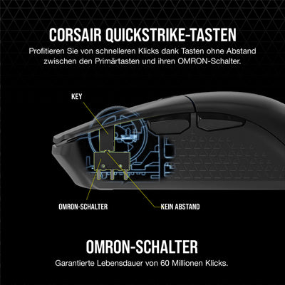 CORSAIR KATAR ELITE WIRELESS Ultraleichte FPS Gaming Maus - 10.000 DPI - Symmetrische Form - Bis zu 110 Stunden Akkulaufzeit - iCUE-Kompatibel - PC, PS5, PS4, Xbox - Schwarz