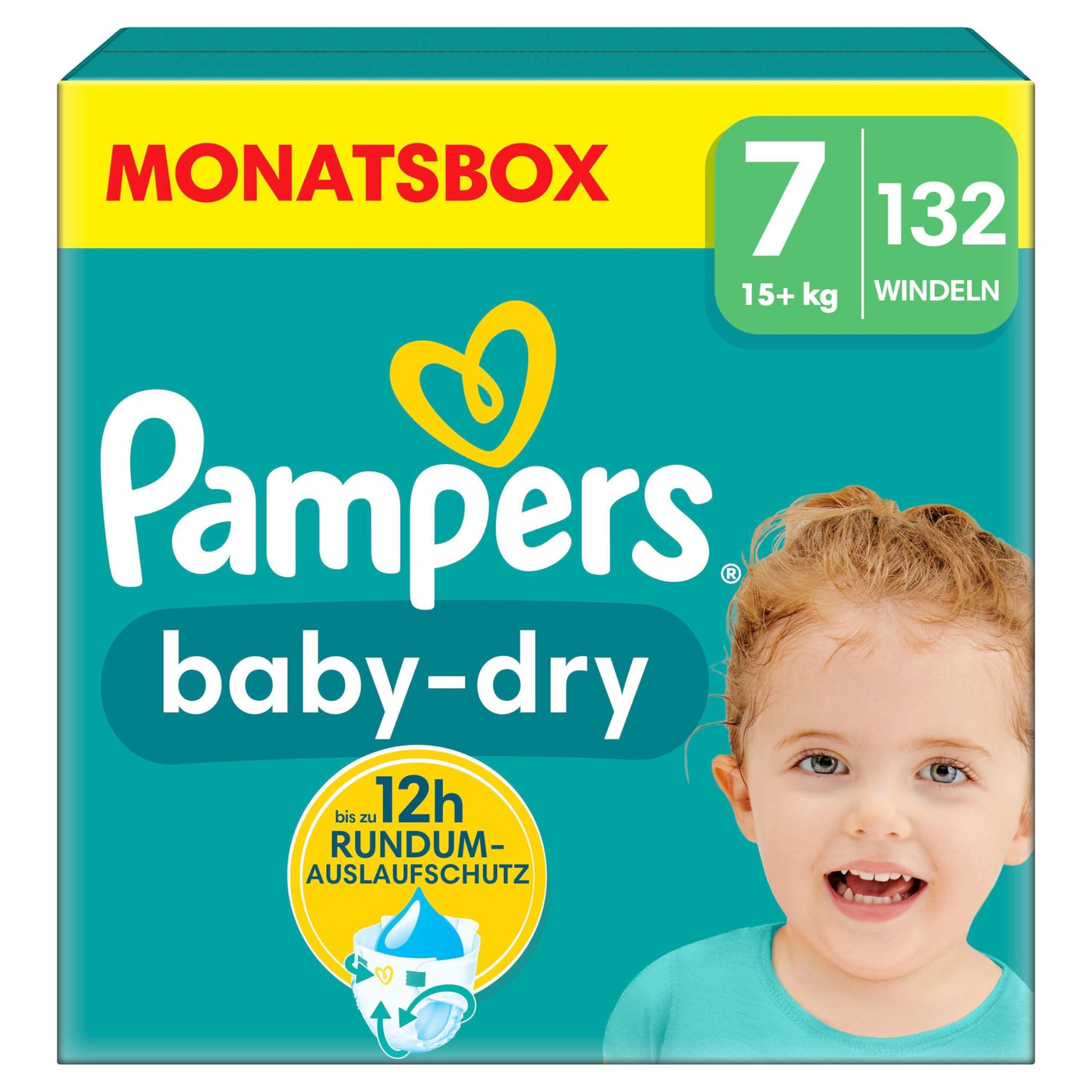 Pampers Windeln Größe 7, 132 Windeln, 15kg+ Baby-Dry, Bis zu 100% Auslaufschutz die ganze Nacht