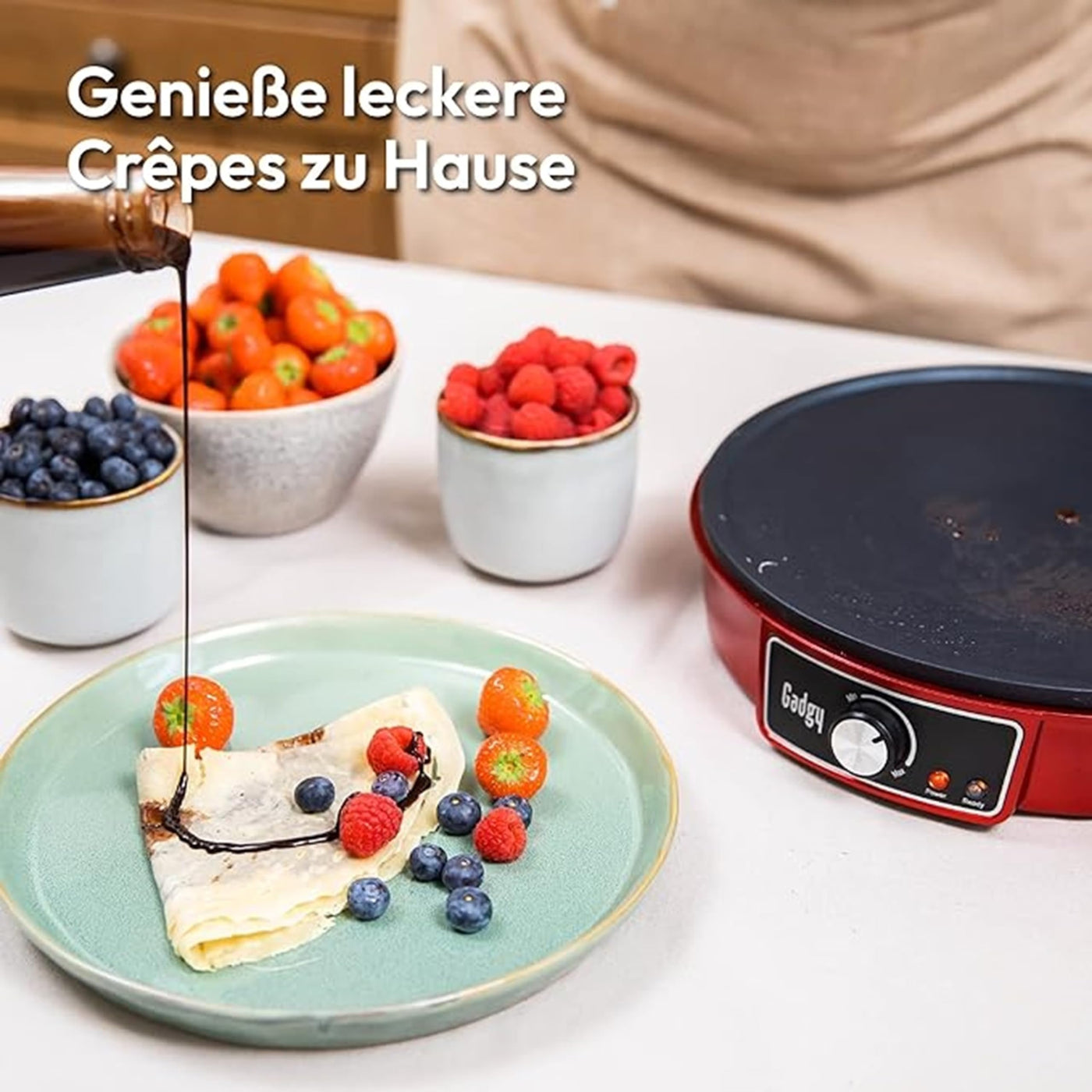 Gadgy Crêpes Maker mit Antihaftbeschichtung | 30 cm Durchmesser Crepe | Pfannkuchen Maker mit Teigverteiler & Crêpes-Wender | Pancake Maker für Crepes, Pfannkuchen, Poffertjes, Pancakes