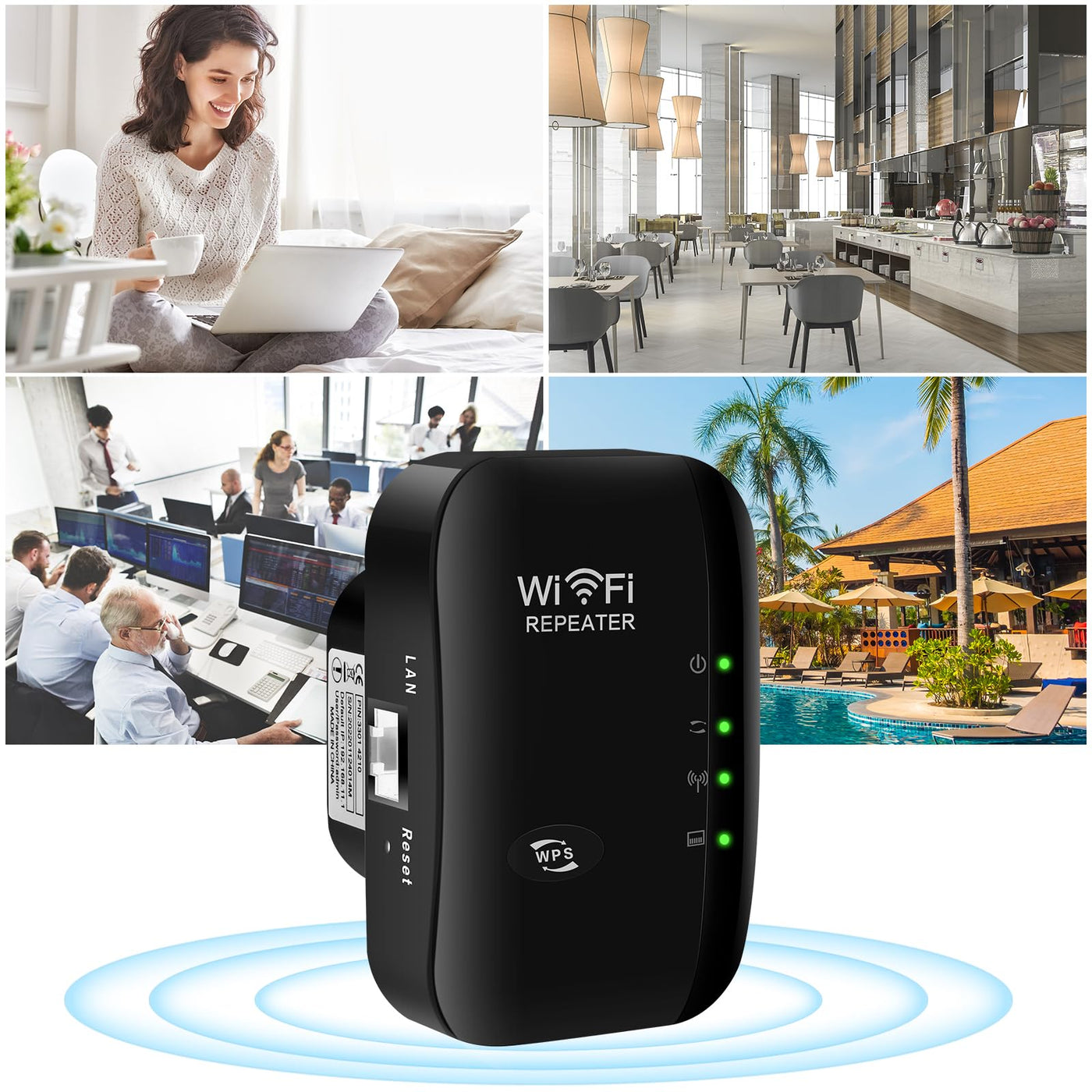 WLAN Repeater mit 300 Mbps - WLAN Verstärker WiFi Extender Booster 2,4GHz WiFi Extender mit Repeater/AP Modus und WPS-Funktion Internet Verstärker bis zu 3000qm und 30 Geräte (schwarz)