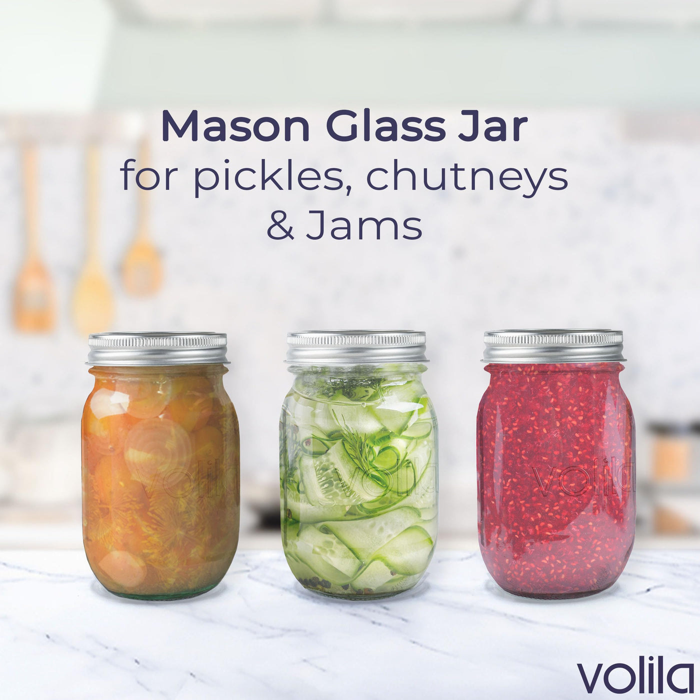 volila Mason Jar mit Deckeln - 490 ml Mehrzweck-Einmachgläser für Overnight Oats, Einlegen, Einmachen, Konservieren und Mahlzeitenvorbereitung - Luftdichte Einweckgläser (6er Pack - Normaler Deckel)