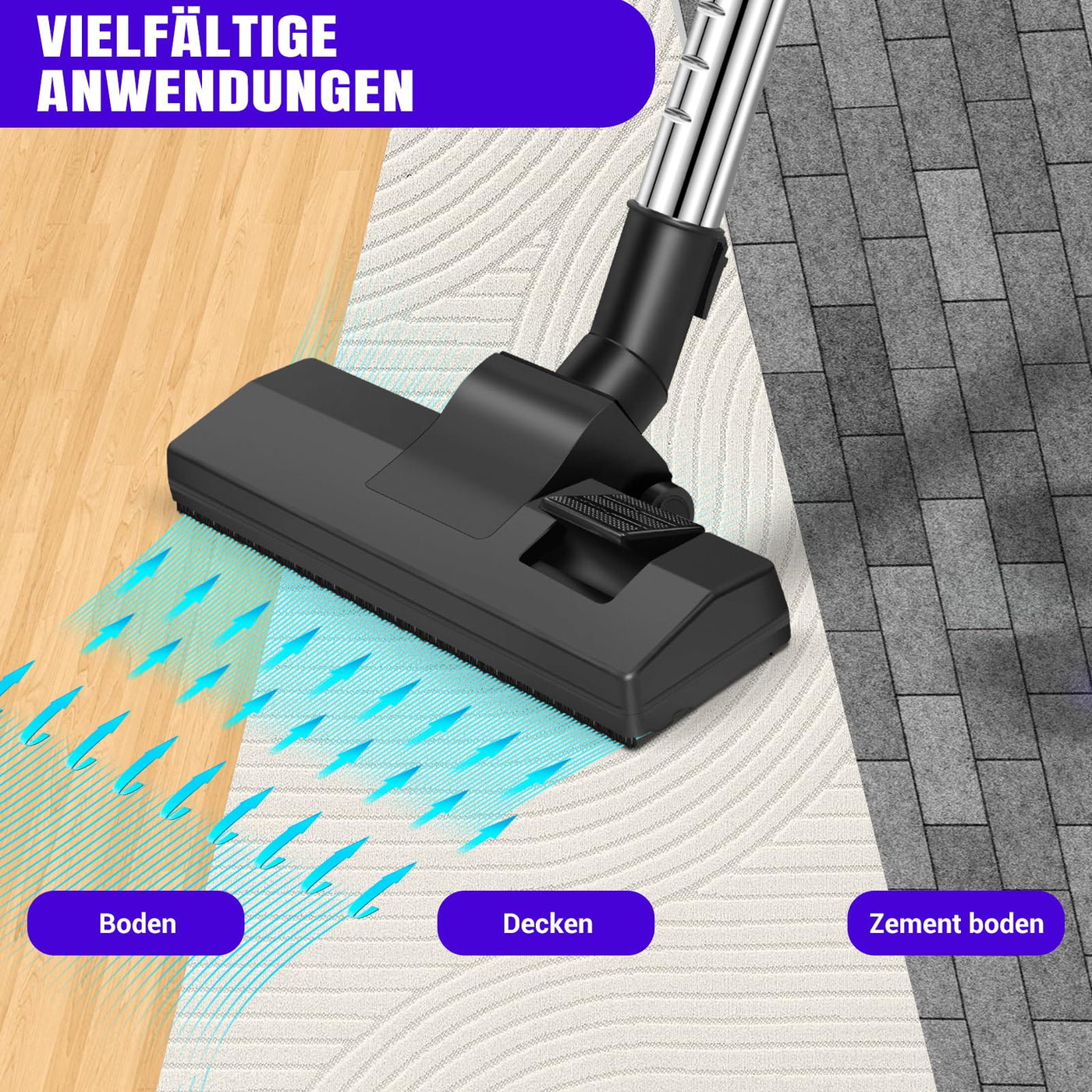 Zyklon Staubsauger Beutellos 1000 Watt Staubsaugerzylinder Leistungsstarker Bodenstaubsauger mit HEPA Filter Bodendüse für Hartboden und Teppich, 1,5 Liter Staubbehälterkapazität, 10m Arbeitsradius