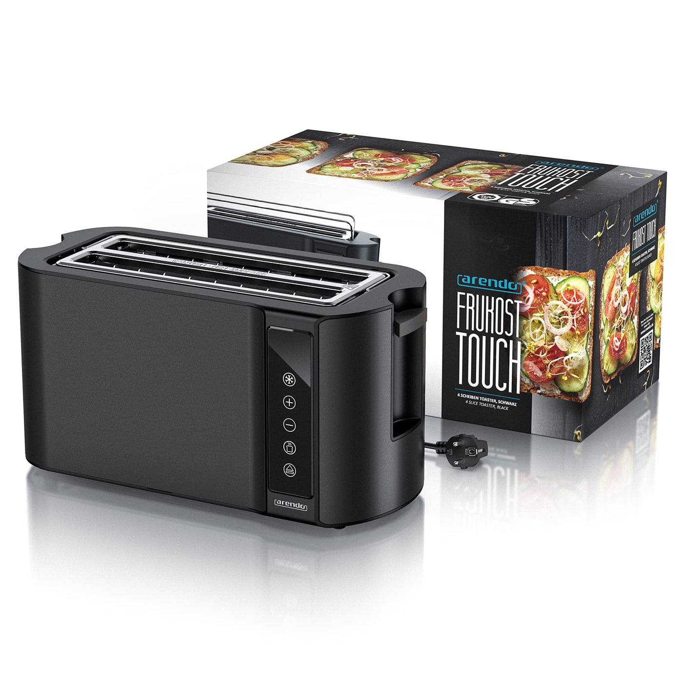 Arendo - Edelstahl Toaster Langschlitz 4 Scheiben - Touchscreen – Doppelwandgehäuse – 1500 W – Integrierter Brötchenaufsatz – 7 Bräunungsgrade – Brotzentrierung – Restzeitanzeige – Memoryfunktion