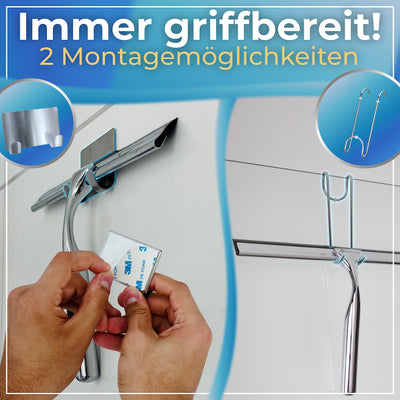 Guthand Duschabzieher - Breiter Glasabzieher Dusche [25cm] Fenster Abzieher - Scheibenabzieher mit Silikonlippe - Inkl. Ersatzlippe & 2X Klebe-Halterungen (Grau)