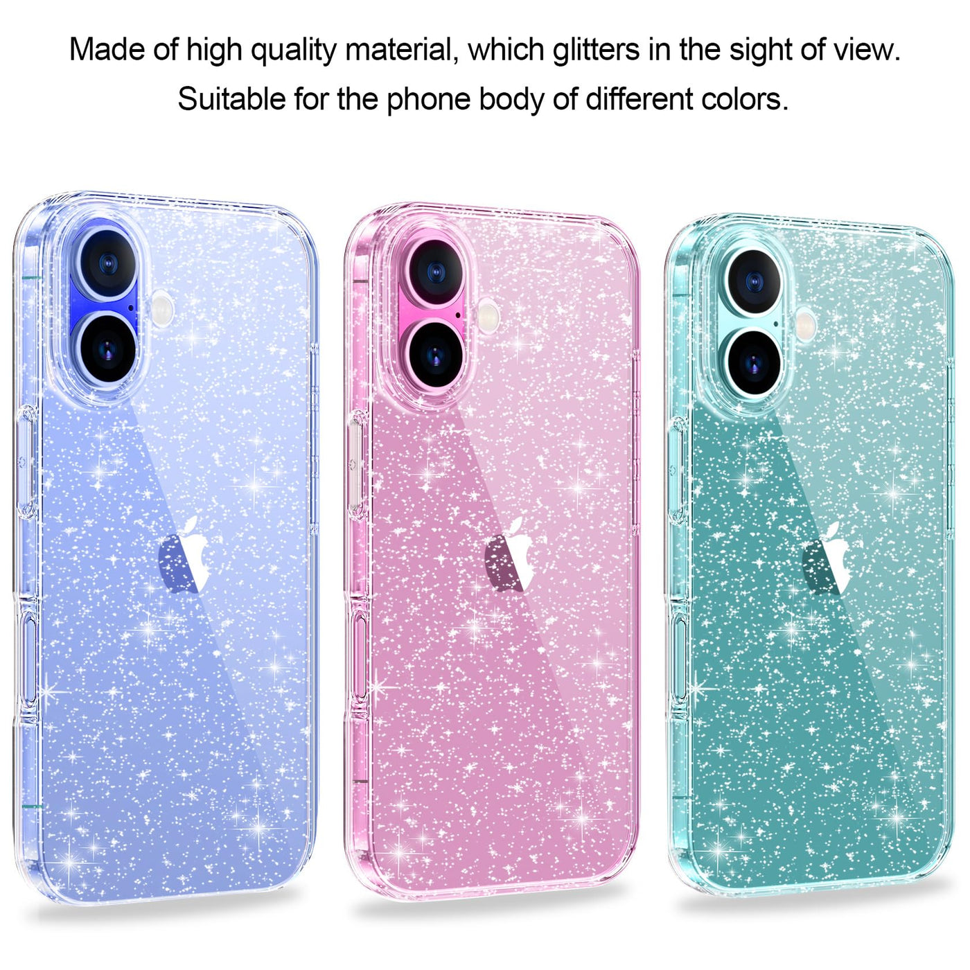 AROYI 3 in 1 Klar Glitzer Handyhülle Kompatibel mit iPhone 16 Hülle Glitzer mit 2 Stück Schutzfolie, Handyhülle iPhone 16 Transparent Weiche TPU Silikon Case [Anti-Yellowing]