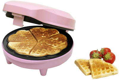 Gaufrier Bestron pour gaufres classiques en forme de cœur, gaufrier avec revêtement antiadhésif pour gaufres en forme de cœur, design rétro, avec suggestions de recettes, 700 watts, couleur : rose