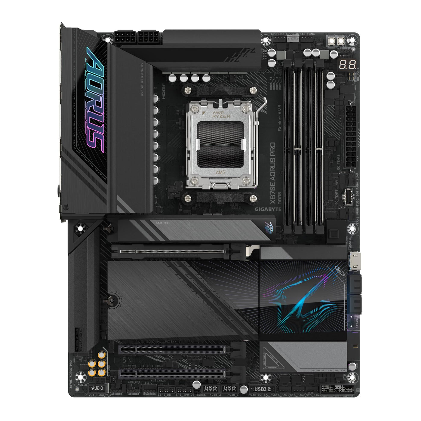 GIGABYTE X870E AORUS PRO-Mainboard - Unterstützt AMD Ryzen 9000 CPUs, 16+2+2 Phasen Digital-VRM, bis zu 8000MHz DDR5 (OC), 3xPCIe 5.0, Wi-Fi 7, 2.5GbE LAN, USB 4