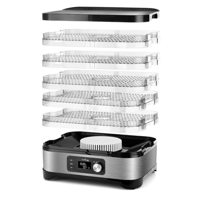 Lehmann LHOFD-4525 Dörrautomat Edelstahl 450W | Dörrgerät für Lebensmittel mit 5 Dörrebenen | Dehydrator mit Temperaturregler 35-70°C | Trockner für Obst, Pilze, Fleisch, Kräuter, BPA frei