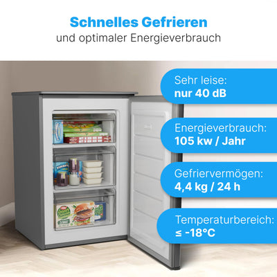 Bomann® Gefrierschrank 87L | Gefrierschrank klein mit Temperaturbereich ≤ -18°C | 3 Schubladen | Tiefkühlschrank mit wechselbarem Türanschlag | Freezer Tiefkühlschrank klein GS 7253 anthrazit-inox