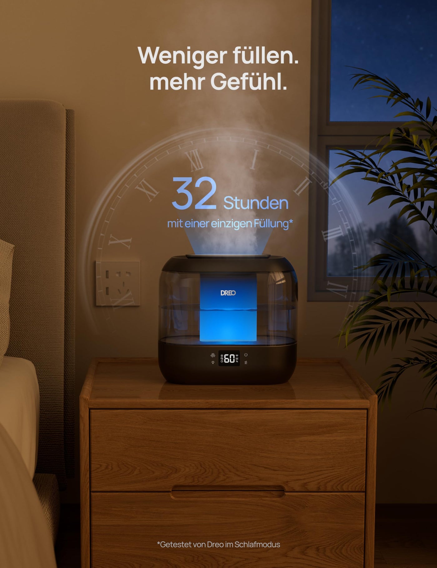 Dreo Smart Luftbefeuchter für Schlafzimmer, oben befüllbarer 4L Supergroßer Kühler Nebel Humidifier mit Öl Diffusor und Nachtlicht, 32 Stunden Laufzeit, leiser Ultraschall Luftbefeuchter Zuhause