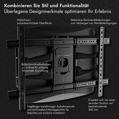 Invision TV Wandhalterung für 37-75 Zoll Bildschirme, Schwenkbar Neigbar und Ausfahren TV Halterung für Flache und Gebogene Fernseher, Max Gewicht 50kg, VESA 200x100mm zu 600x400mm (DXL-DE-IA)