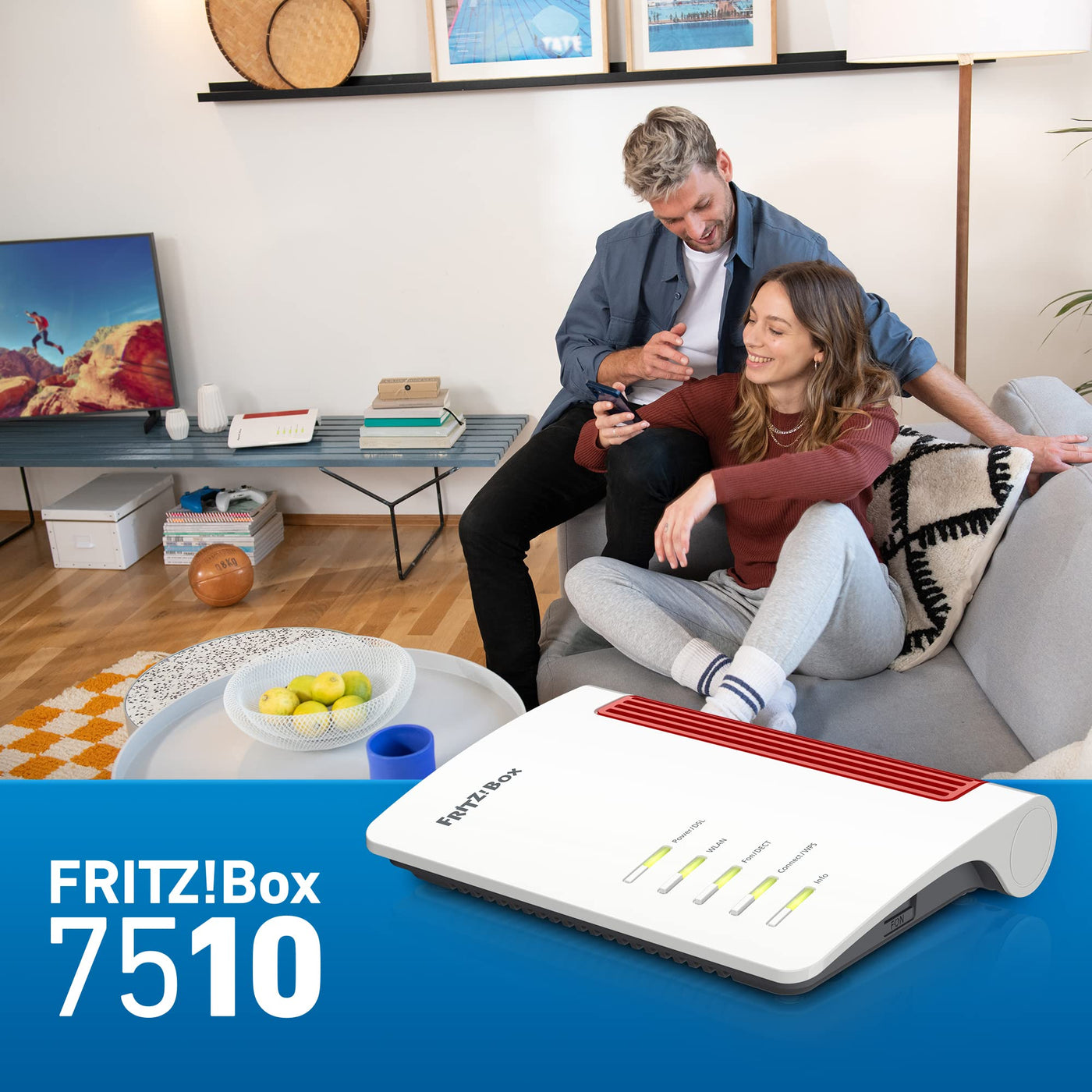 AVM FRITZ!Box 7510 (Wi-Fi 6 DSL-Router (WLAN AX), bis zu 600 MBit/s (2,4 GHz), VDSL-Supervectoring 35b bis zu 300 MBit/s, WLAN Mesh, DECT-Basis, Media Server, geeignet für Deutschland)