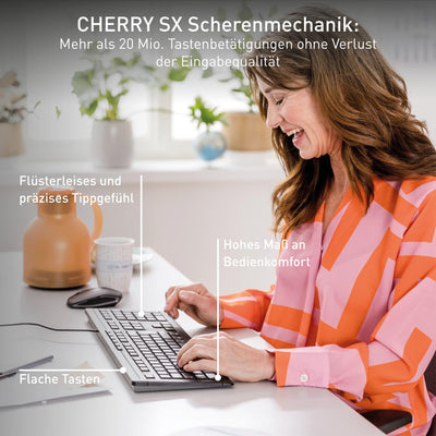 CHERRY STREAM KEYBOARD, Kabelgebundene Tastatur, Deutsches Layout (QWERTZ), Flüsterleiser Tastenanschlag, Einzigartiges Tippgefühl, Flaches Design, Schwarz