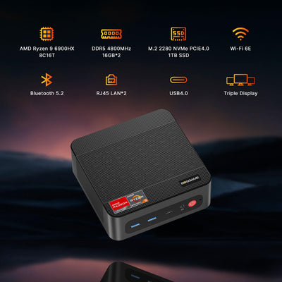 BOSGAME P3 Mini PC Gaming, AMD Radeon 680M Ryzen 9 6900HX 8K/16T Mini-Computer, 32GB DDR5 1TB PCIe 4.0xSSD Mini PC Windows 11 Pro, Dual LAN 2.5G, Wi-Fi 6E, BT 5.2, 4K Dreifachanzeige