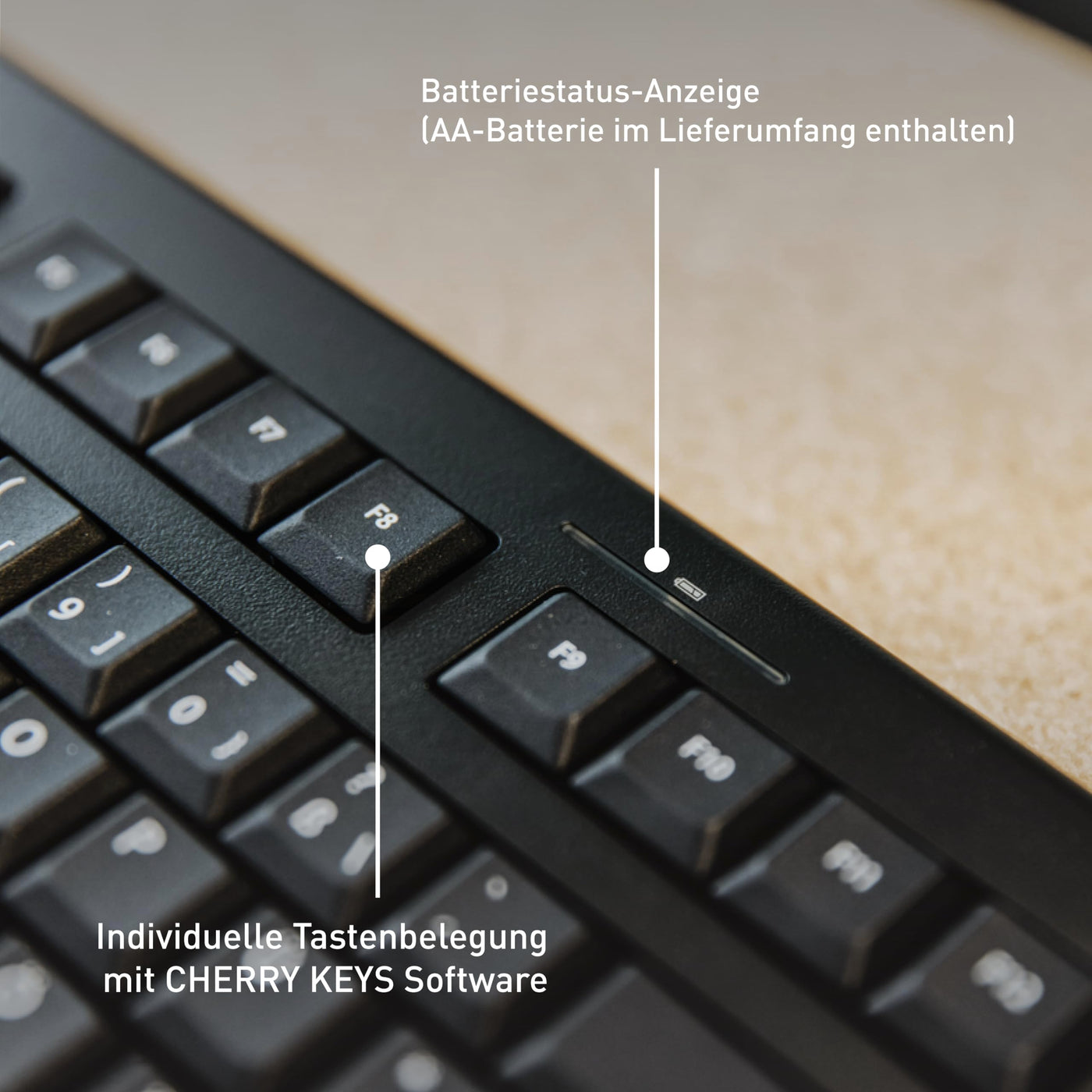 CHERRY KW 3000, Kabellose Tastatur mit Nummernblock, EU-Layout (QWERTY), 2,4 GHz Funk, Geräuscharme Tasten, Flaches Design, Batteriebetrieben, Schwarz