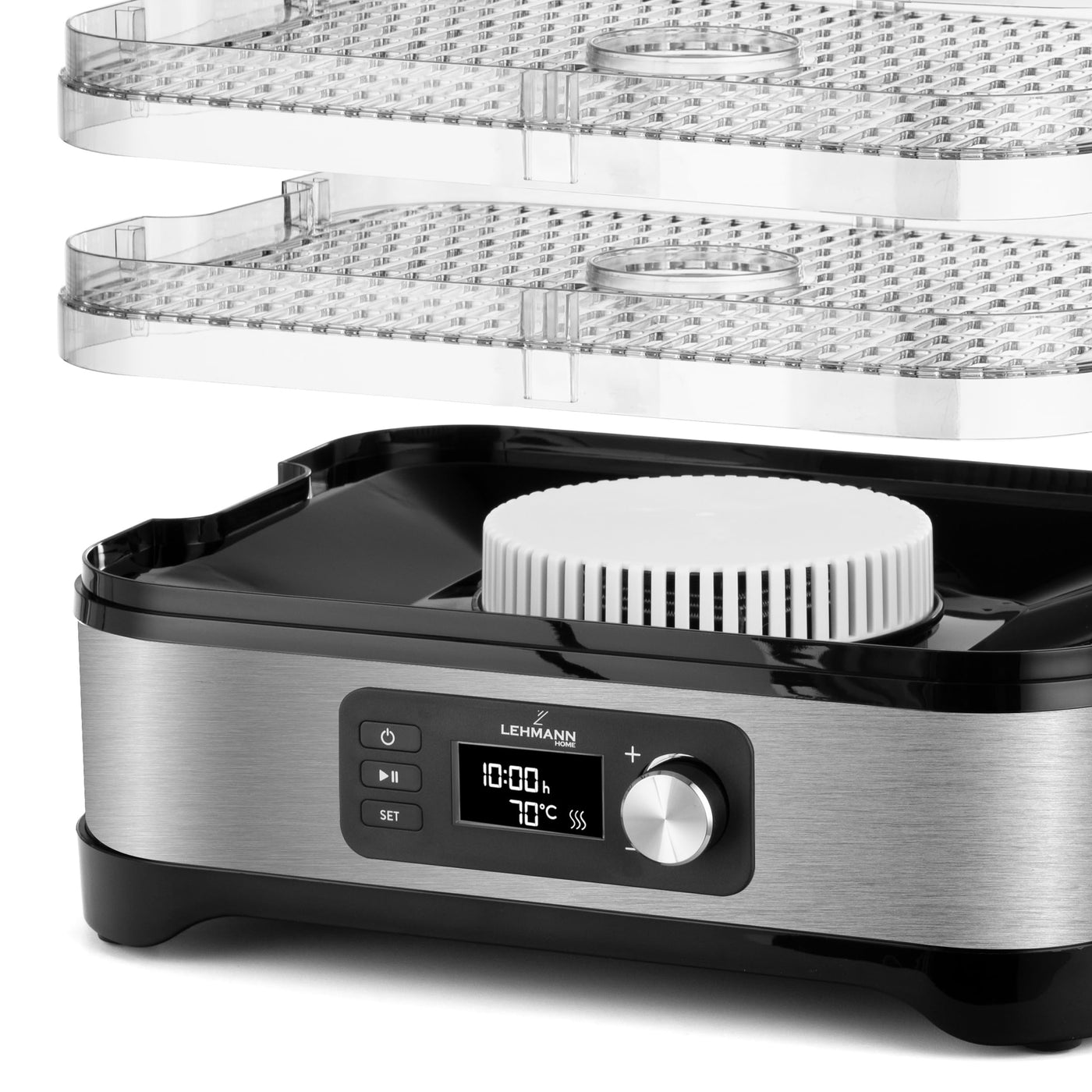 Lehmann LHOFD-4525 Dörrautomat Edelstahl 450W | Dörrgerät für Lebensmittel mit 5 Dörrebenen | Dehydrator mit Temperaturregler 35-70°C | Trockner für Obst, Pilze, Fleisch, Kräuter, BPA frei