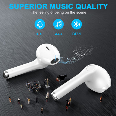 yobola Bluetooth Kopfhörer In Ear, Kopfhörer Kabellos Bluetooth 5.1 HiFi Stereoklang, IPX5 Wasserdicht Kabellose Kopfhörer Touch Control, Wireless Kopfhörer, Eingebautes Mikrofon, für Smartphone