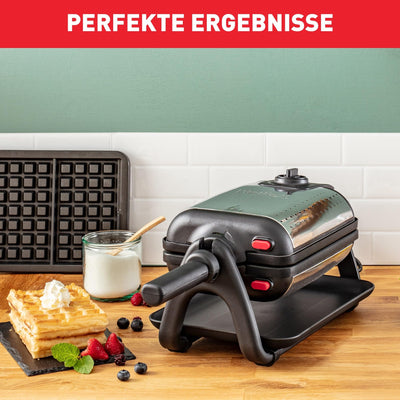 Tefal King Size Waffeleisen WM756D | Doppelwaffeleisen für 2 belgische Waffeln | Dreh-Funktion | antihaftbeschichtete Platten | dicke Waffeln | Temperaturregler|leichte Reinigung | 120W | 1L