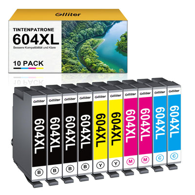 Glliter 604 XL Druckerpatronen Kompatibel für Epson 604 604XL Patronen für Expression Home XP-4200 XP-3200 XP-3205 XP-2200 XP-2205 XP-4205 Workforce WF-2910 WF-2930 WF-2935 WF-2950 (10er-Pack)