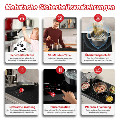 AMZCHEF Induktionskochfeld 80cm, Einbau Induktionskochplatte 5 Zonen mit Booster und 9 Stufen, Pausenfunktion, Warmhalten, Slider-Steuerung, Timer, Sicherheitsschloss, 9500W