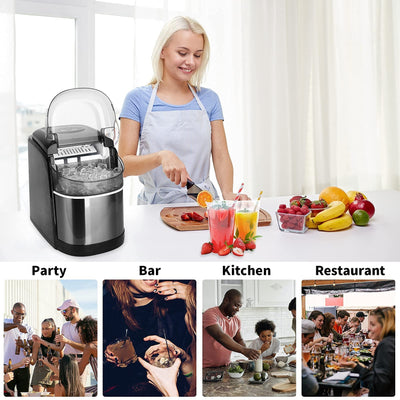 Eiswürfelmaschine Testsieger 12KG Eiswürfelbereiter Ice Maker 6 min Produktionszeit Ice Cube Maker, Eiswürfelmaschinen leise Eiswürfel Maschine mit Selbstreinigungsfunktion, Schwarz (MEHRWEG)