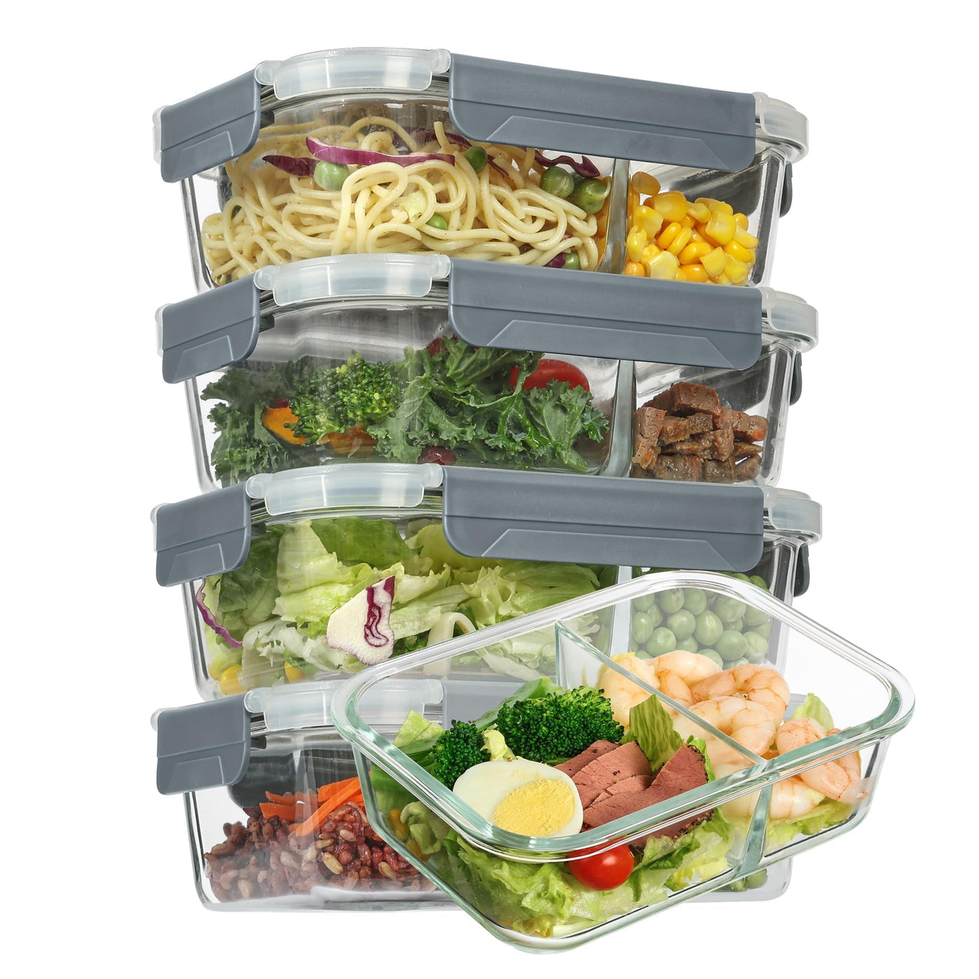 Vtopmart 5er 33oz GlasbehäLter mit Deckel, Meal Prep Boxen Glas, Frischhaltedosen Glas mit Deckel für Mikrowelle, Ofen, Gefrierschrank und SpüLmaschine