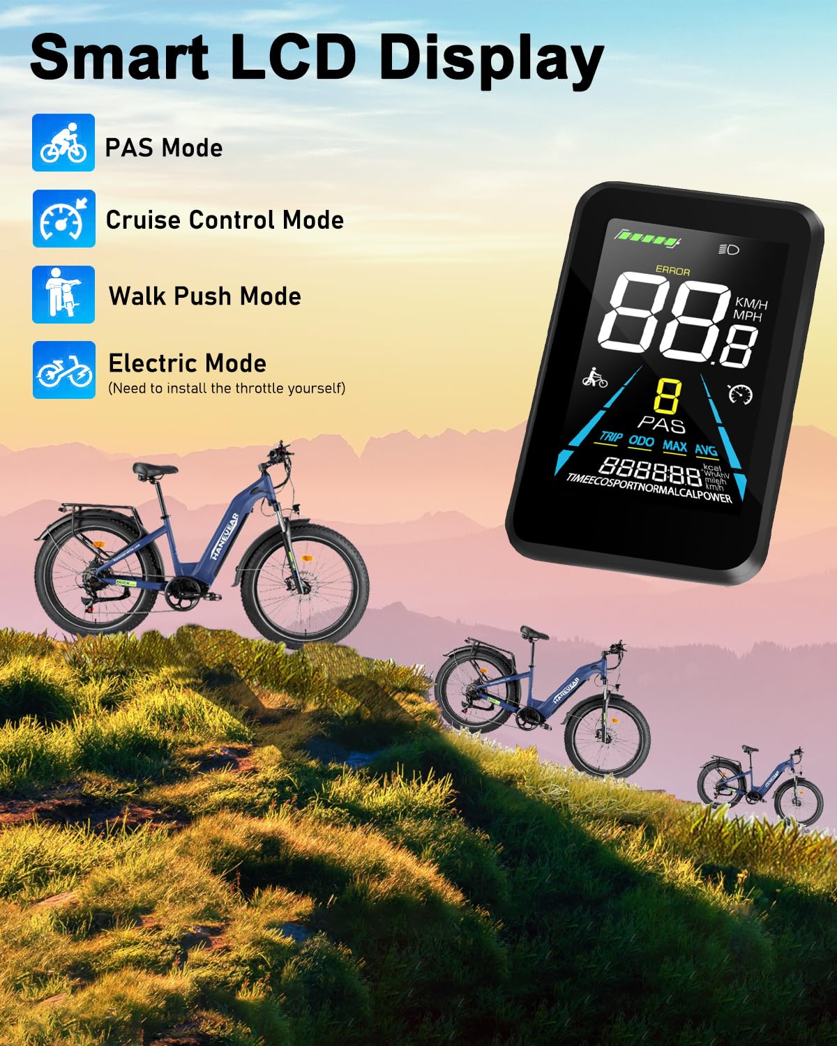 HANEVEAR Elektrofahrrad E Bike Herren Damen mit 840 Wh Lithium Akku, E-Mountainbike Drehmoment 85Nm Motor, Step-Thru 4,0 Zoll Fat Tire E-Bike 7-Gang mit StVZO-Ausrüstung, Reichweite 100km+