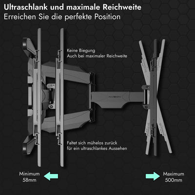 Invision TV Wandhalterung für 37-75 Zoll Bildschirme, Schwenkbar Neigbar und Ausfahren TV Halterung für Flache und Gebogene Fernseher, Max Gewicht 50kg, VESA 200x100mm zu 600x400mm (DXL-DE-IA)