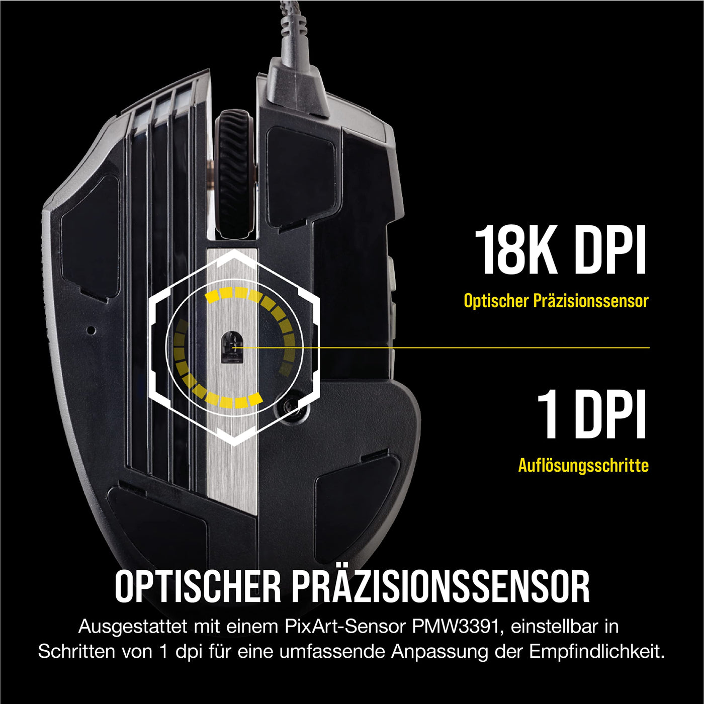 CORSAIR SCIMITAR RGB ELITE Kabelgebundene MOBA/MMO Gaming-Maus - 18.000 DPI - 17 programmierbare Tasten - iCUE-Kompatibel - PC, Mac, PS5, PS4, Xbox - Schwarz