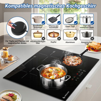 AMZCHEF Induktionskochfeld 60cm, 4 Platten Induktionskochfeld | Einbau Induktionskochplatte | Boost-Funktion | 9 Leistungsstufen | Sicherheitsschloss | Touch-Bedienung | Zeitschaltuhr | 7200W