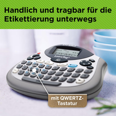 DYMO LetraTag LT-100T Beschriftungsgerät | Tragbares Etikettiergerät mit QWERTZ Tastatur | silber | Ideal fürs Büro oder zu Hause