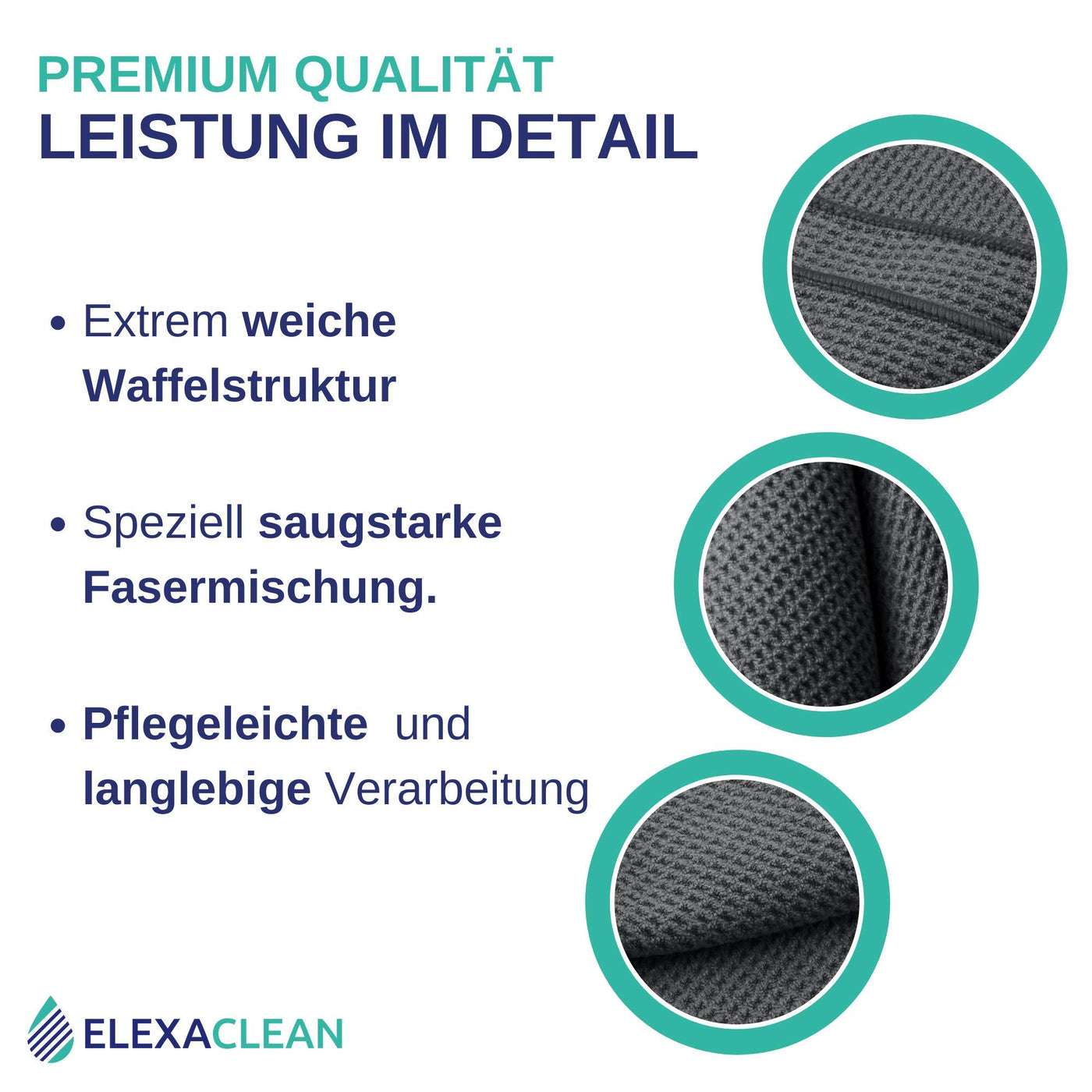 ELEXACLEAN Mikrofaser Trockentuch, Premium Waffeltuch (2 Stück, 60x40 cm, Anthrazit) superweiche Qualität für Auto, Glas, Küche, Geschirr, Bad