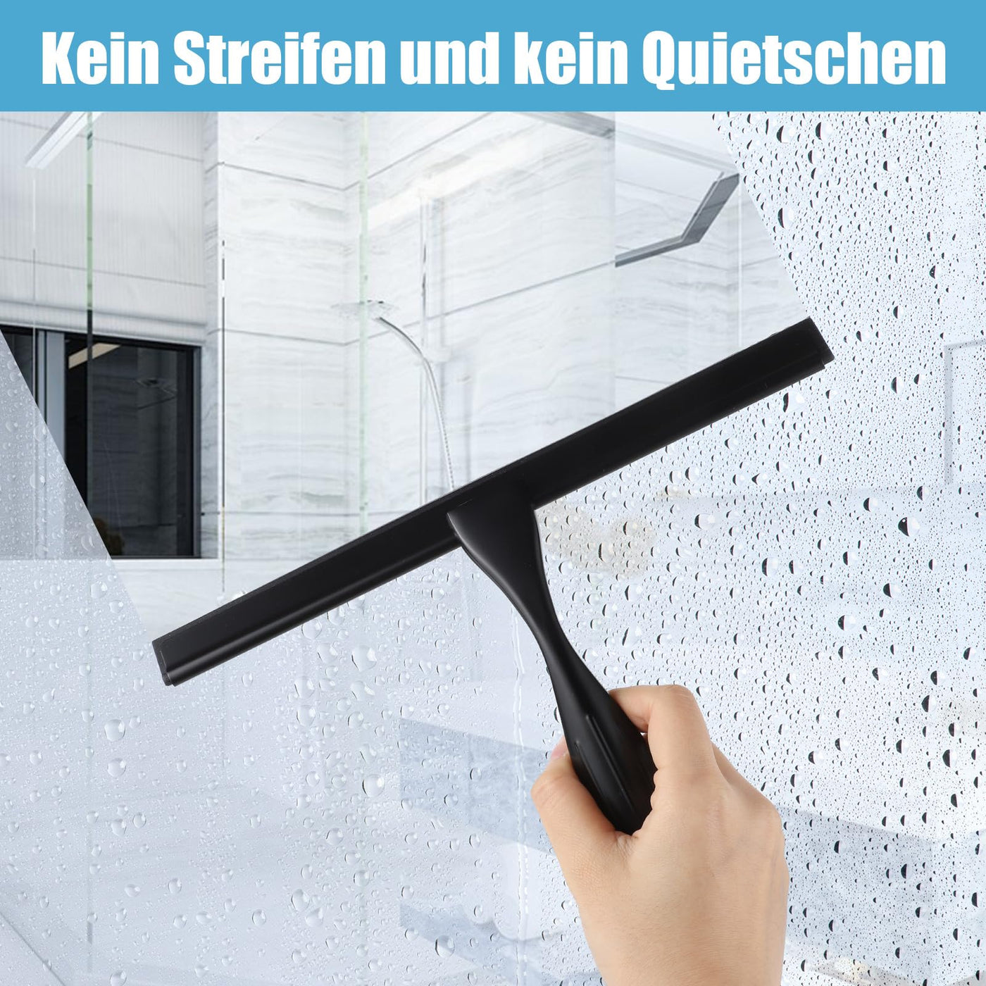 Duschabzieher Schwarz, 10 Zoll Abzieher Dusche Edelstahl Fensterabzieher für Glastür Dusche mit Halterung, Fensterwischer für Badezimmer Fenster Spiegel Autoglas