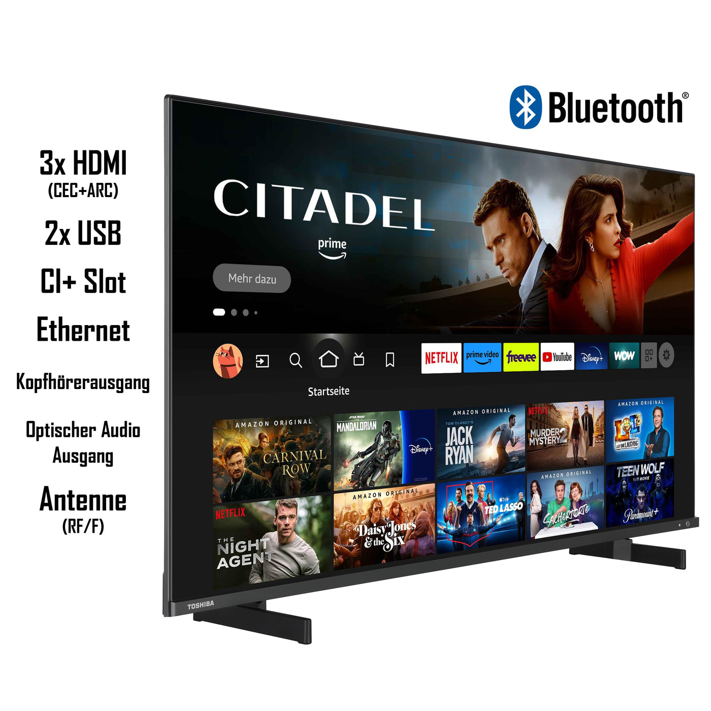 Toshiba 55QF5D63DA 55 Zoll QLED Fernseher/Fire TV (4K Ultra HD, HDR Dolby Vision, Smart TV, Triple-Tuner, Alexa Built-In, Bluetooth, Sound by Onkyo) [2023], Schwarz