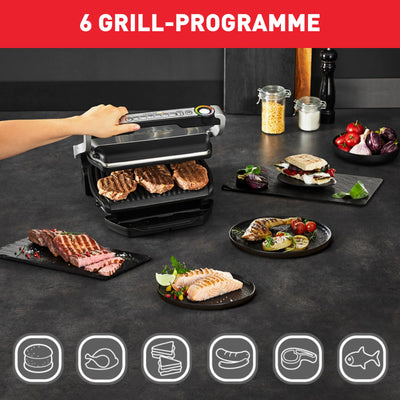 Tefal OptiGrill Kontaktgrill, 6 Programme, Garstufenanzeige, Abnehmbare Platten, Manueller Modus, Elektrogrill, Edelstahl, GC705D16