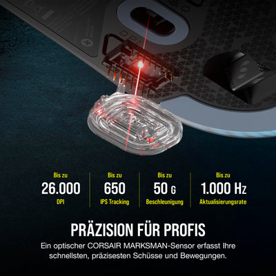 Corsair M75 Wireless RGB Leichte FPS Gaming-Maus – 26.000 DPI – Austauschbare Seitentasten – iCUE-Kompatibel – PC – Schwarz