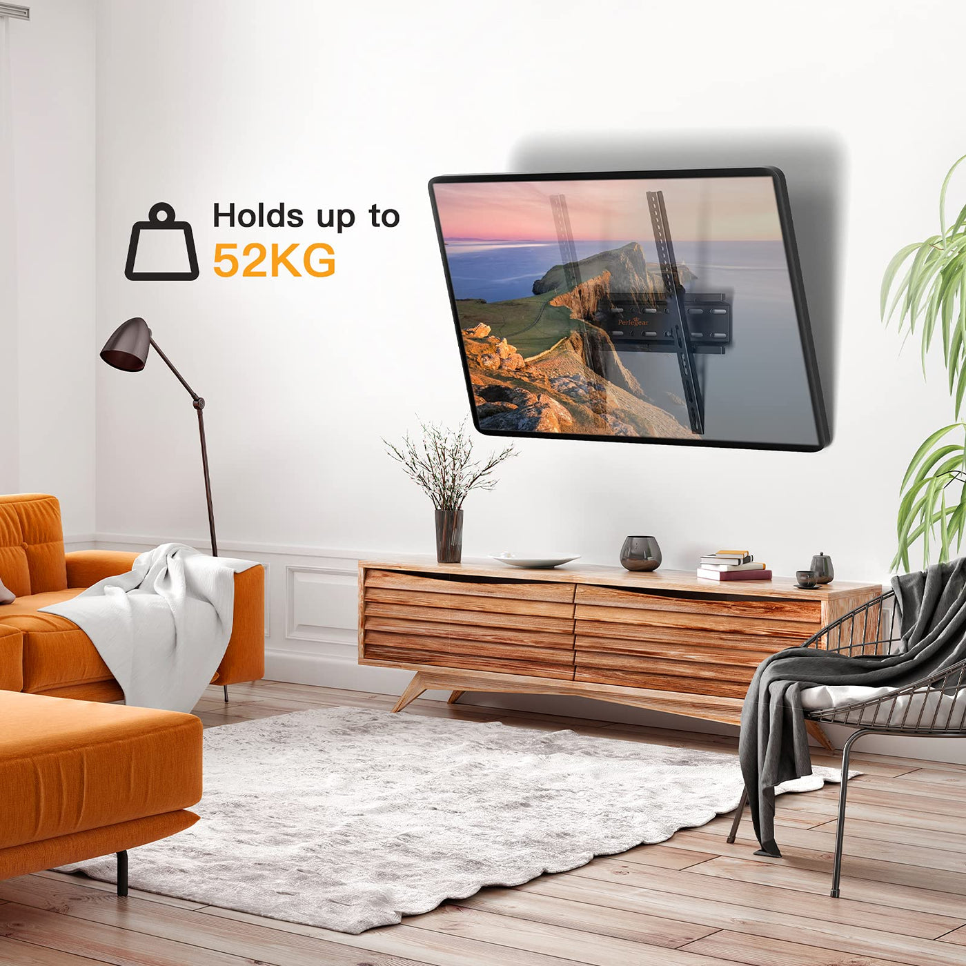 Perlegear TV Wandhalterung, Wandhalterung Fernseher für 26-60 Zoll TV bis zu 52kg, Neigbare TV Halterung Max.VESA 400x400mm